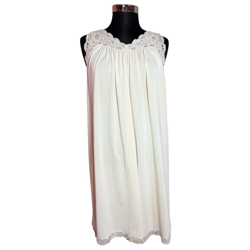 Vintage Shadowline Night Gown Lingerie Slip Dress Lace Detail Cream Size Small